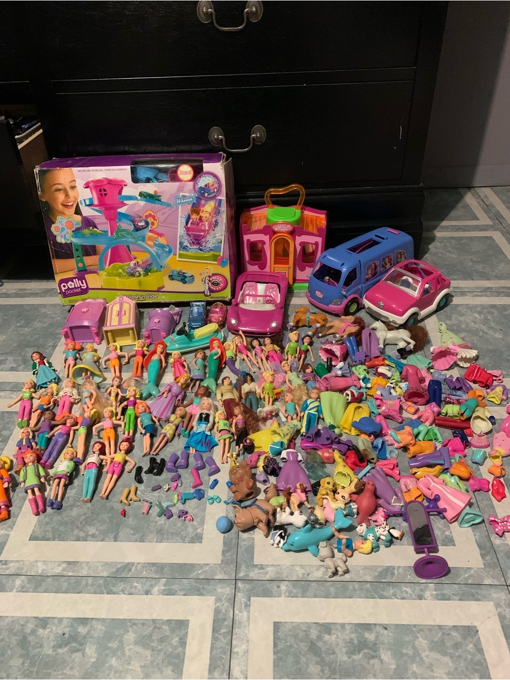 Vintage Y2K Mattel Disney Polly Pocket Lot Dolls, Pets, Horses, Cars, Playset